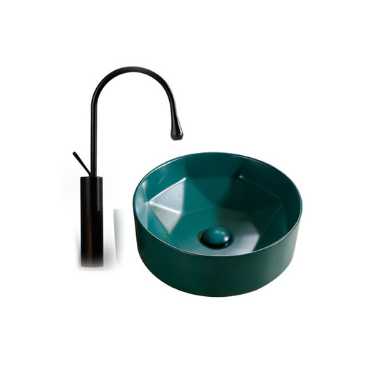 卫欲无限|面盆龙头,-卫欲无限 时尚绿色圆形台上面盆龙头套装YT08
